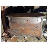 OAK DRESSER, BOW FRONT, TWO SMALL UPPER DRAWERS,