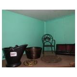 BLACK CERAMIC COAL SCUTTLE, METAL BUCKET,
