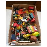 ASSORTED PLASTIC TOY FIGURES, VEHICLE PARTS, AND