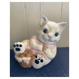 CERAMIC CAT COOKIE JAR, PINK APRON, BASKET OF