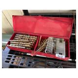 ALLTRADE RED METAL TOOLBOX, ASSORTED DRILL BITS,