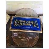 OLYMPIA PREMIUM LAGER BEER SIGN, PLASTIC, BLUE