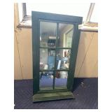 GREEN PAINTED WOODEN WINDOW FRAME MIRROR.