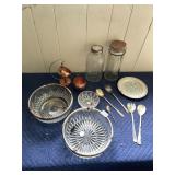 CRYSTAL BOWLS W/ SILVER-TONE RIM, COPPER HANGING