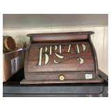 WOODEN BREAD BOX, ROLL-TOP DOOR, PAINTED