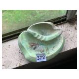 CERAMIC ASHTRAY, MOTTLED GREEN GLAZE, ROUND FORM.
