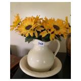 CREAMWARE PITCHER AND BASIN SET, EMBOSSED LEAF