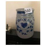 BLUE DECORATED STONEWARE CROCK, MCDONALD PA