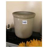 SALT-GLAZED STONEWARE CROCK, CYLINDRICAL FORM,