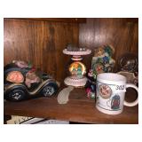 ASSORTED FIGURINES, SNOW GLOBES, MUGS, SOLAR