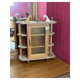 WOOD WALL SHELF, GLASS DOOR, THREE INTERIOR