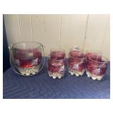 LUBIANA ITALIAN GLASS ICE BUCKET AND TUMBLERS,