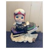 CERAMIC SNOWMOBILE FIGURINE, HAND-PAINTED,
