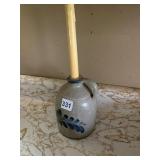 SALT-GLAZED STONEWARE JUG W/ BLUE FLORAL MOTIF,