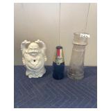 CERAMIC BUDDHA FIGURINE, MICHELOB BEER BOTTLE