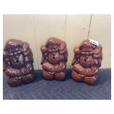 JAPANESE CERAMIC HOTEI FIGURINES, BROWN GLAZE.
