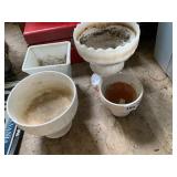 ASSORTED DECORATIVE PLANTERS, MILK GLASS FOOTED