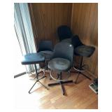 SWIVEL BAR STOOLS, BLACK VINYL UPHOLSTERY, METAL