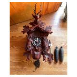 GERMAN CUCKOO CLOCK, CARVED WOOD DEER HEAD TOP,