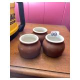 HALL POTTERY STONEWARE CROCKS, BROWN GLAZE.