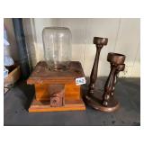 WOODEN COFFEE GRINDER W/ GLASS HOPPER, WOODEN