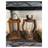 WOODEN LANTERN W/ GLASS PANELS, WOODEN MASON JAR