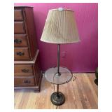BRASS FLOOR LAMP W/ INTEGRATED GLASS TRAY TABLE,