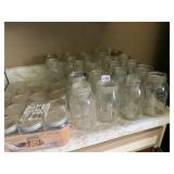 ASSORTED MASON JARS, CLEAR GLASS, VARIOUS SIZES,