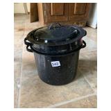 ENAMELWARE STOCK POT W/ INSERT AND LID, BLACK