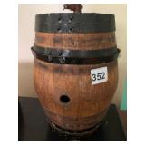 WOODEN BARREL W/ METAL HOOPS, TOP SPIGOT, SIDE