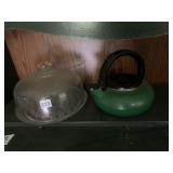PRESSED GLASS CAKE STAND W/ DOME COVER, ENAMELED