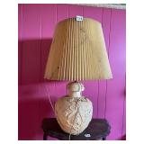 TABLE LAMP, TEXTURED CERAMIC BASE, FLORAL RELIEF,