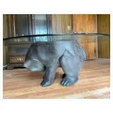 BEAR SCULPTURE COFFEE TABLE, OVAL GLASS TOP, CAST