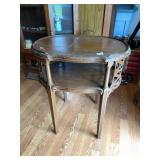 OVAL TWO-TIER SIDE TABLE, PIERCED LATTICE SIDES,