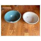 ENAMELWARE BASINS, ONE TEAL, ONE WHITE W/ BLACK