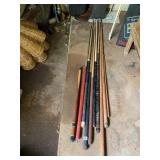 ASSORTED BILLIARD CUES, WOOD CONSTRUCTION,