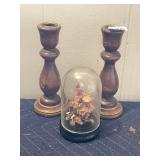 PAIR OF WOODEN CANDLESTICKS, ORIENTAL STYLE CORK