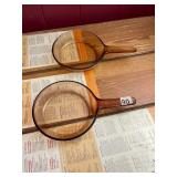 VISION CORNING FRANCE AMBER GLASS SKILLET PANS.