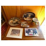 COLLECTOR PLATES, CERAMIC MUG, DECORATIVE TIN,