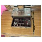 WOODEN DESK ORGANIZER BOX, BOLA TIE W/ STONE