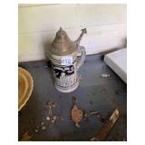 ALT-GRENZAU GERMAN BEER STEIN, PEWTER LID, RELIEF