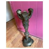 ORNATE BRASS PEDESTAL ASHTRAY, CAST METAL, FLORAL
