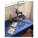 DECORATIVE LOT, METAL DEER FIGURINE, BRASS WALL