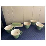 CERAMIC TABLEWARE SET, GREEN AND WHITE GLAZE,