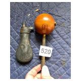ANTIQUE POWDER FLASK W/ EMBOSSED EAGLE DESIGN,