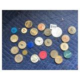 ASSORTED WOODEN NICKEL DRINK TOKENS, VARIOUS