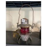 ADLAKE-KERO RAILROAD LANTERN, RED GLASS GLOBE,