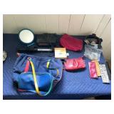 MALERIE BERARD TOTE BAG, RED CLUTCH, HAIR CLIPS,