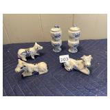 BLUE AND WHITE CERAMIC SALT AND PEPPER SHAKERS W/