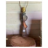 NOVELTY TABLE LAMP, SHOTGUN STOCK BASE, WOOD-TONE